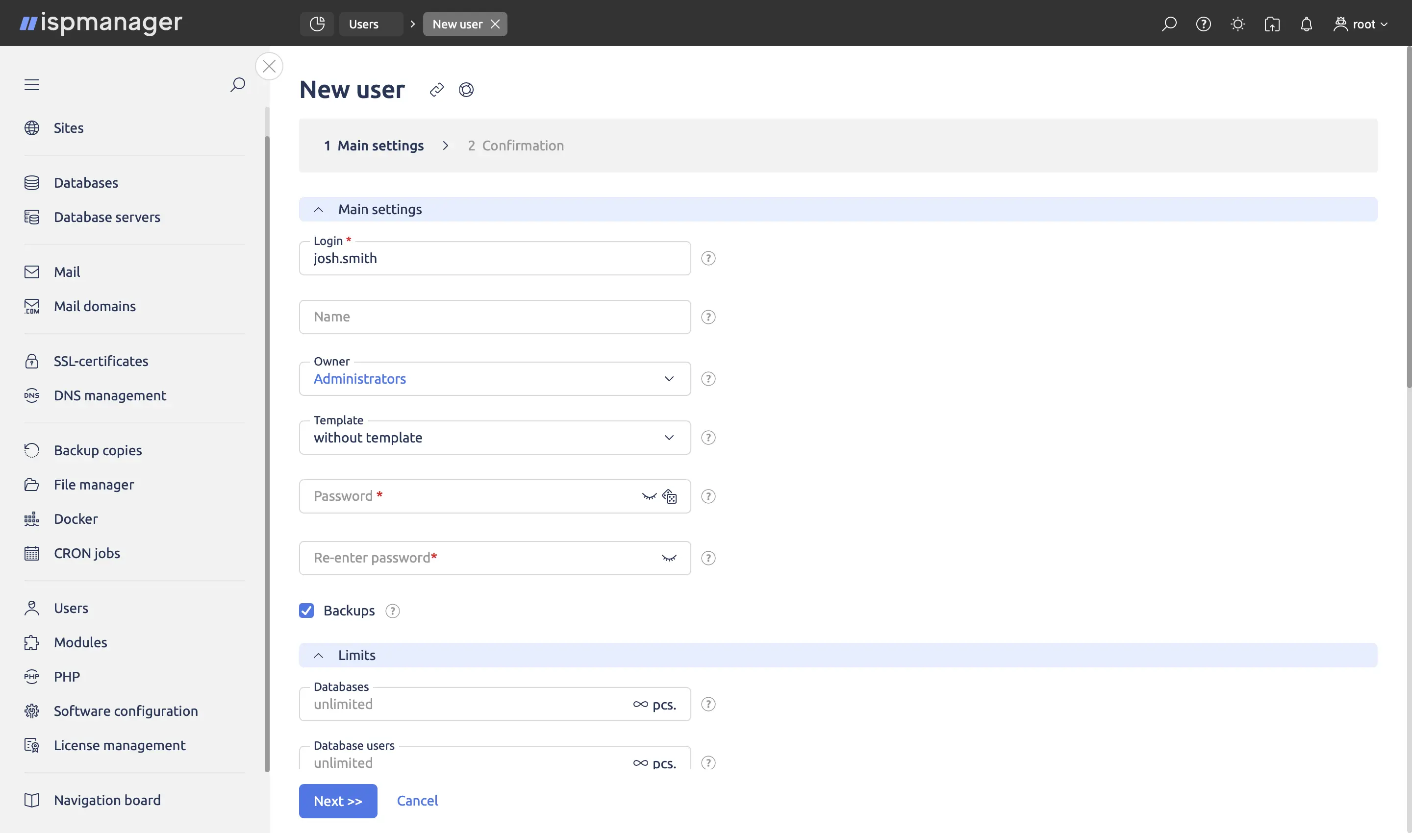 ispmanager users panel